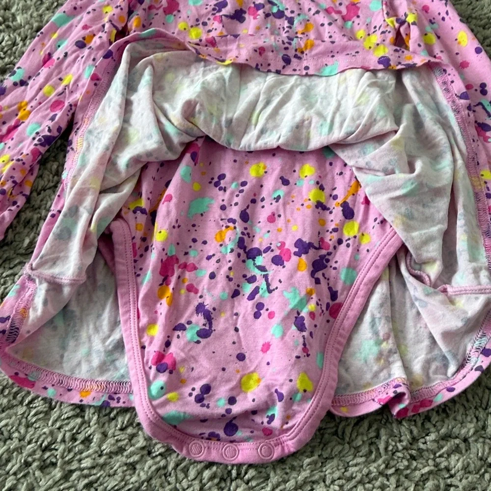 Little Sleepies Bamboo Pink Splatter Pant Long Sleeve Twirl bodysuit dress